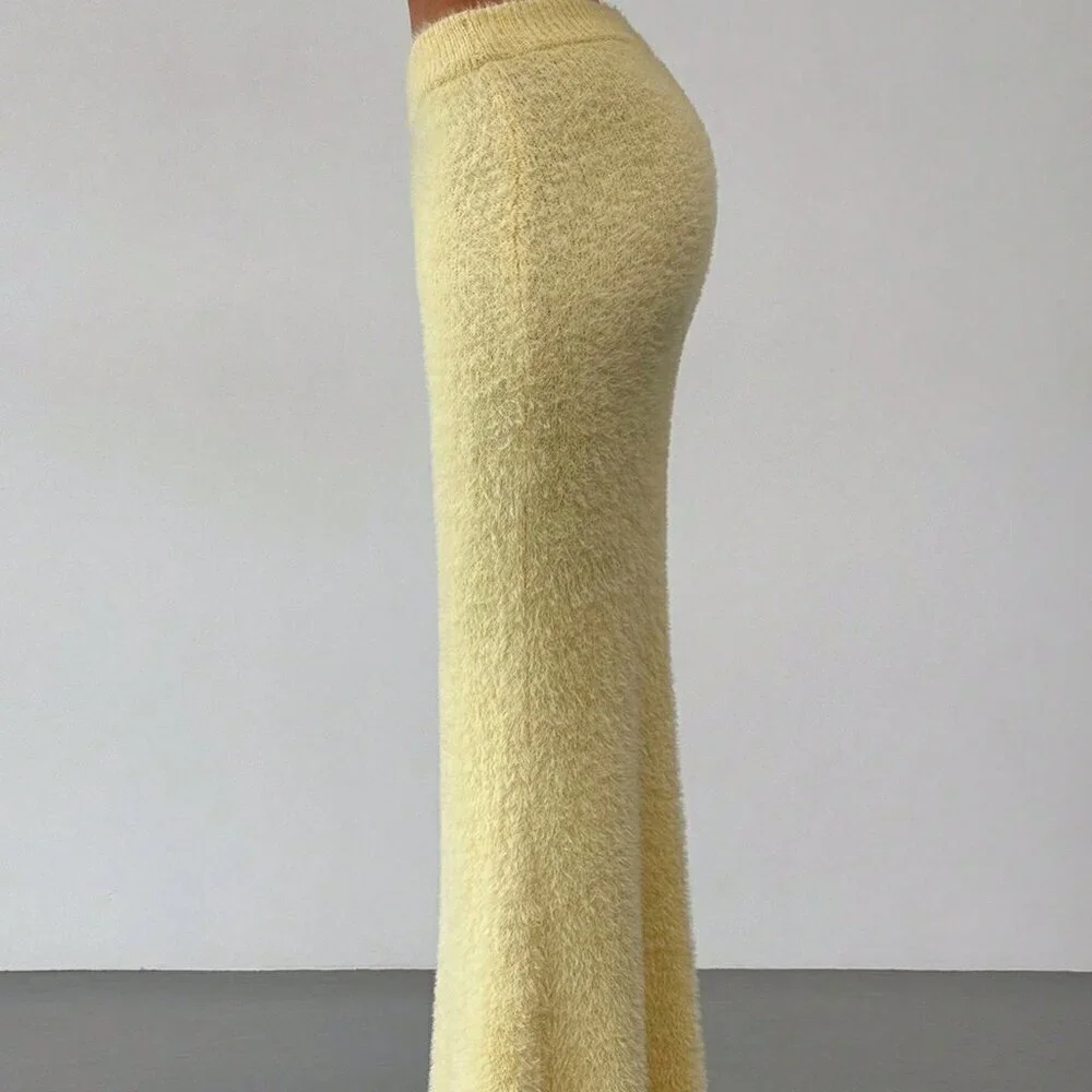 Yellow Casual Womens Oversized Long Sleeve Cardigan and Sweater Maxi Skirt set